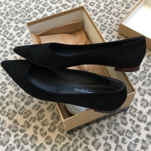 Black suede pointed toe flats